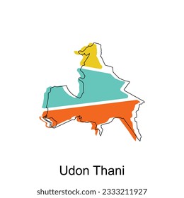 Map of Udon Thani vector design template, national borders and important cities illustration, Stylized map of Thailand