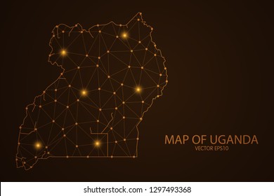 Map of Uganda - Abstract mash line and point scales on dark background. 3D mesh polygonal network connections.Vector illustration eps 10. 