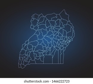 Map of Uganda - Abstract mash line and point scales on circuit dark background. Wire frame 3D mesh polygonal network line, design sphere, dot and structure. Vector illustration eps 10.