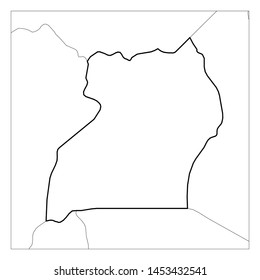 Map of Uganda black thick outline highlighted with neighbor countries.