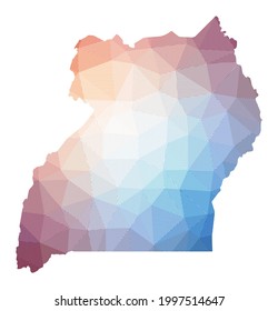 Map of Uganda. Low poly illustration of the country. Geometric design with stripes. Technology, internet, network concept. Vector illustration.