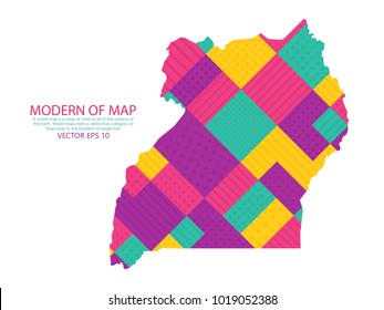 Map of Uganda - Modern Geometric dots and lines background, colorful carving art - blue, yellow and violet. Vector illustration eps 10.