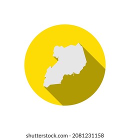 Map of Uganda on yellow circle with long shadow