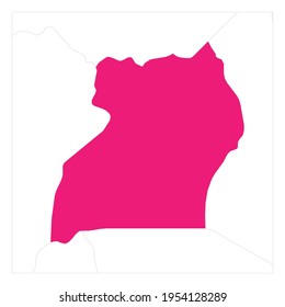 Mapa de Uganda rosado resaltado con países vecinos