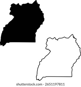 Mapa de Uganda Silhueta Plano e Contorno Design

