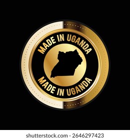 Map of Uganda. Vector illustration. Logo, Icon, and Symbol. Uganda map gold seal. 