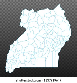 Map of Uganda. Vector illustration on transparent background. Items are placed on separate layers and editable. Vector illustration eps 10.