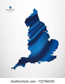 Map of the UK with blue fabric draping background in vector.