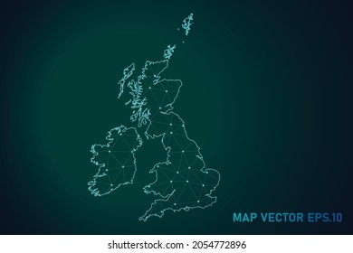 Map of uk Counties - Abstract mash line and point scales on dark gradient background. Wire Frame 3D mesh polygonal network line, design sphere, dot and structure. Vector illustration eps 10.