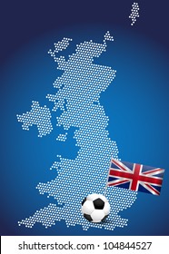 Map of UK with flag and football ball, illustration
