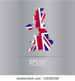 map of UK with the image of the national flag