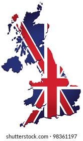 map of UK with the image of the national flag