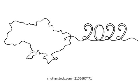 Map of Ukraine with 2022 as line drawing on white background. Vector
