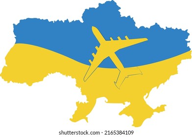 A map of Ukraine with an an 225 mriya aircraft depicted on it