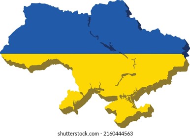 Map of Ukraine 3D in the colors of the Ukrainian flag vector illustration