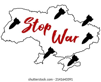 Map of Ukraine with black rockets on it. Vector illustration. Poster design.