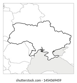Map of Ukraine black thick outline highlighted with neighbor countries.