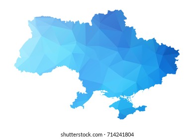 Map of Ukraine - Blue Geometric Rumpled Triangular , Polygonal Design For Your . Vector illustration eps 10.