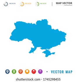 Map of Ukraine blue and set pin icon.