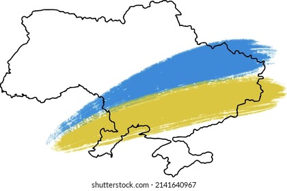 Map of Ukraine with blue and yellow flag on it. Vector illustration. 