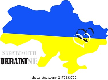 map of Ukraine in blue and yellow with hearts