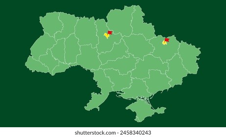 Karte der Ukraine mit Grenzen in verschiedenen Grüntönen. Vektorillustration