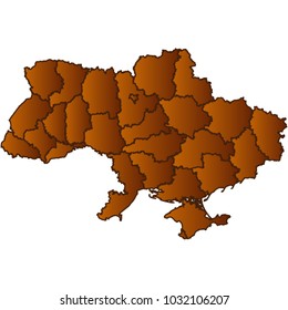 Map of Ukraine- Map of the city and each border separately. Brown Gold eps Vector Illustration 10