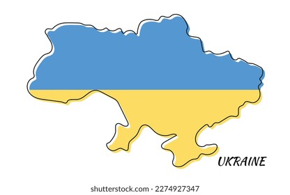 Mapa de Ucrania con colores de bandera dibujados en una línea continua. Dibujo de una línea, minimalismo. Ilustración vectorial.