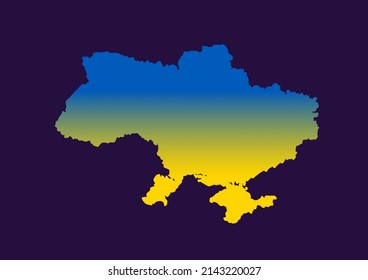 map of Ukraine in colors of ukrainian flag vector illustration isolated on dark violet background