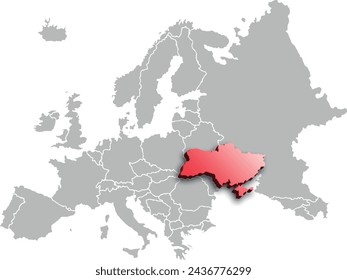 map of UKRAINE with the countries of EUROPA 3d isometric