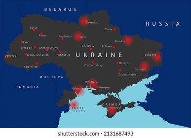 Map Ukraine crisis. Russian-Ukrainian military conflict. Geopolitical concept.