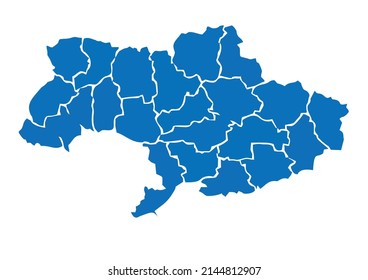 map of ukraine with division of states. map in blue of conflict zone, russia ukraine