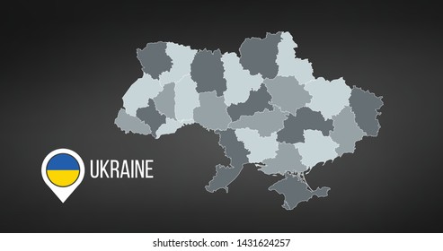 Map of Ukraine with divisions. Vector illustration isolated on black background