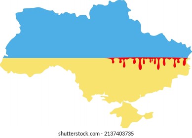 Map of Ukraine with drops of blood symbolizing Russian agression