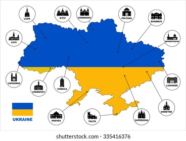 Map of Ukraine. Famous places in Ukraine.