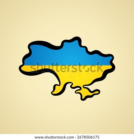 Map of Ukraine with flag and black outline.