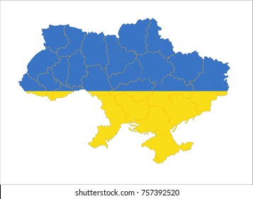 Map Of Ukraine With Flag Isolated On White Background.