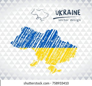 Map of Ukraine with hand drawn sketch map inside. Vector illustration