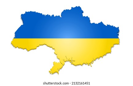 Map of Ukraine isolated 3D emblem of national flag colors. Isometric object with shadow. Vector element for web banner design, geographic, travel template, global event illustration.