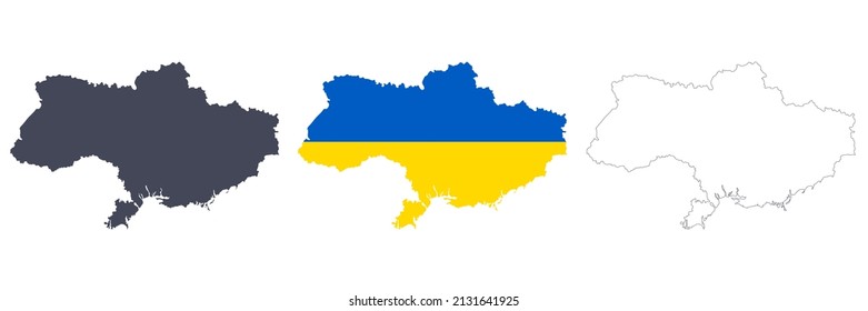 Map of Ukraine isolated outline sketch and silhouette of national flag colors. Isolated vector element for banner background design, geographic, travel template, global event illustration.