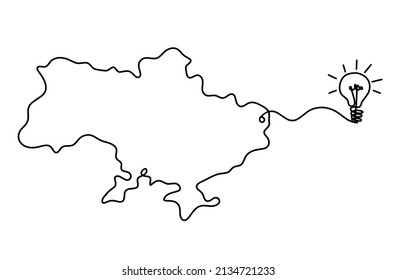 Mapa de Ucrania con bombilla de luz como dibujo de fondo blanco. Vector