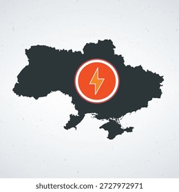 A map of Ukraine with a lightning bolt symbol in the center, representing energy, power, and crisis. The image is a graphic illustration, conveying a sense of urgency and alertness. It can be used to represent news, media, and journalism related to Ukraine, as well as global politics, international relations, and security.