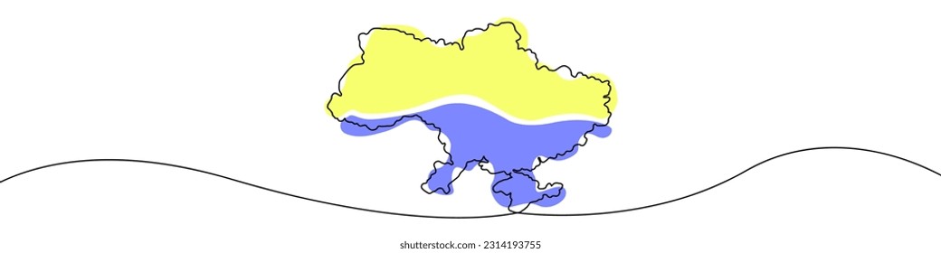 Map of Ukraine line continuous drawing vector. One line Map of Ukraine vector background. Map of Ukraine icon. Continuous outline of a Map of Ukraine.