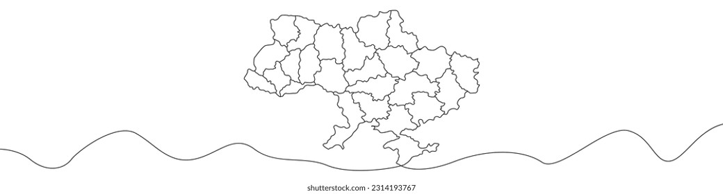 Map of Ukraine line continuous drawing vector. One line Map of Ukraine vector background. Map of Ukraine icon. Continuous outline of a Map of Ukraine.