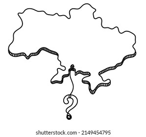 Map of Ukraine with as line drawing on white background. Vector