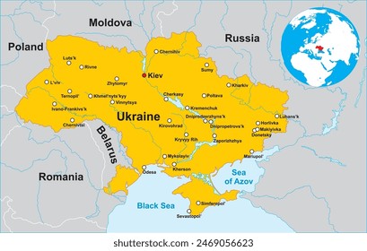 Mapa de Ucrania y su ubicación en el mundo