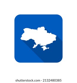 Map of Ukraine with long shadow on blue square background.