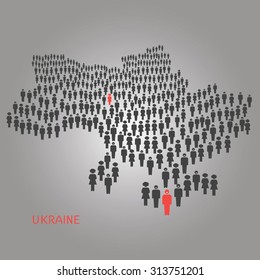 Map of the Ukraine made up of a crowd of people icons