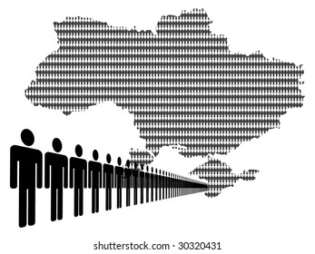 Map of Ukraine made of people with line of men
