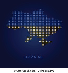 Map of Ukraine made with round blue dots on a blank background